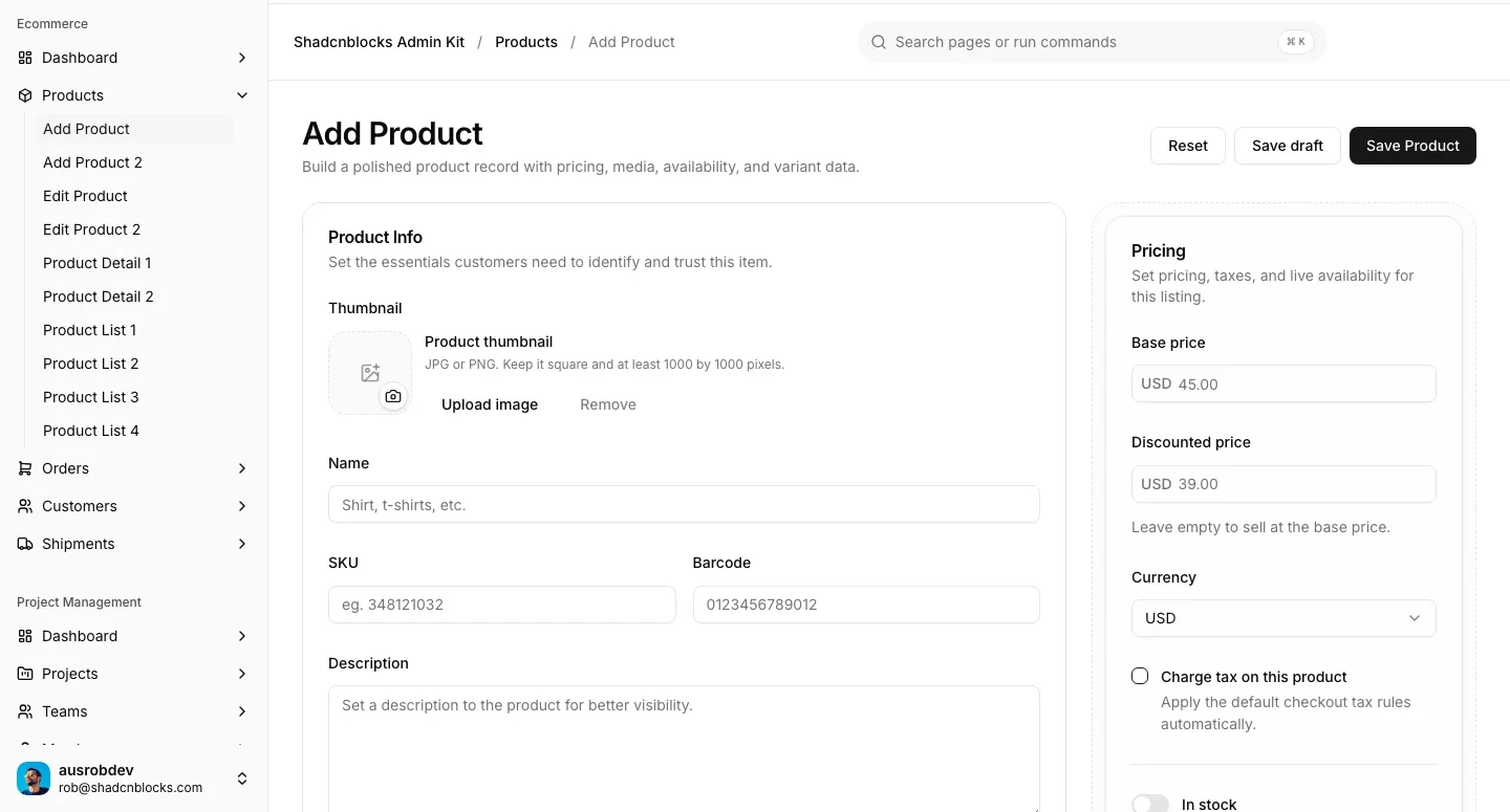 Kowsalya store administration dashboard with products and demo orders