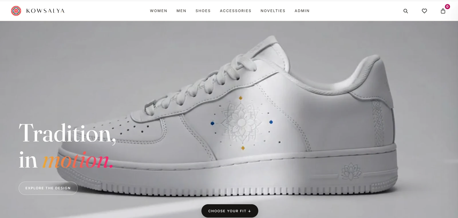 Kowsalya white kolam sneaker landing page